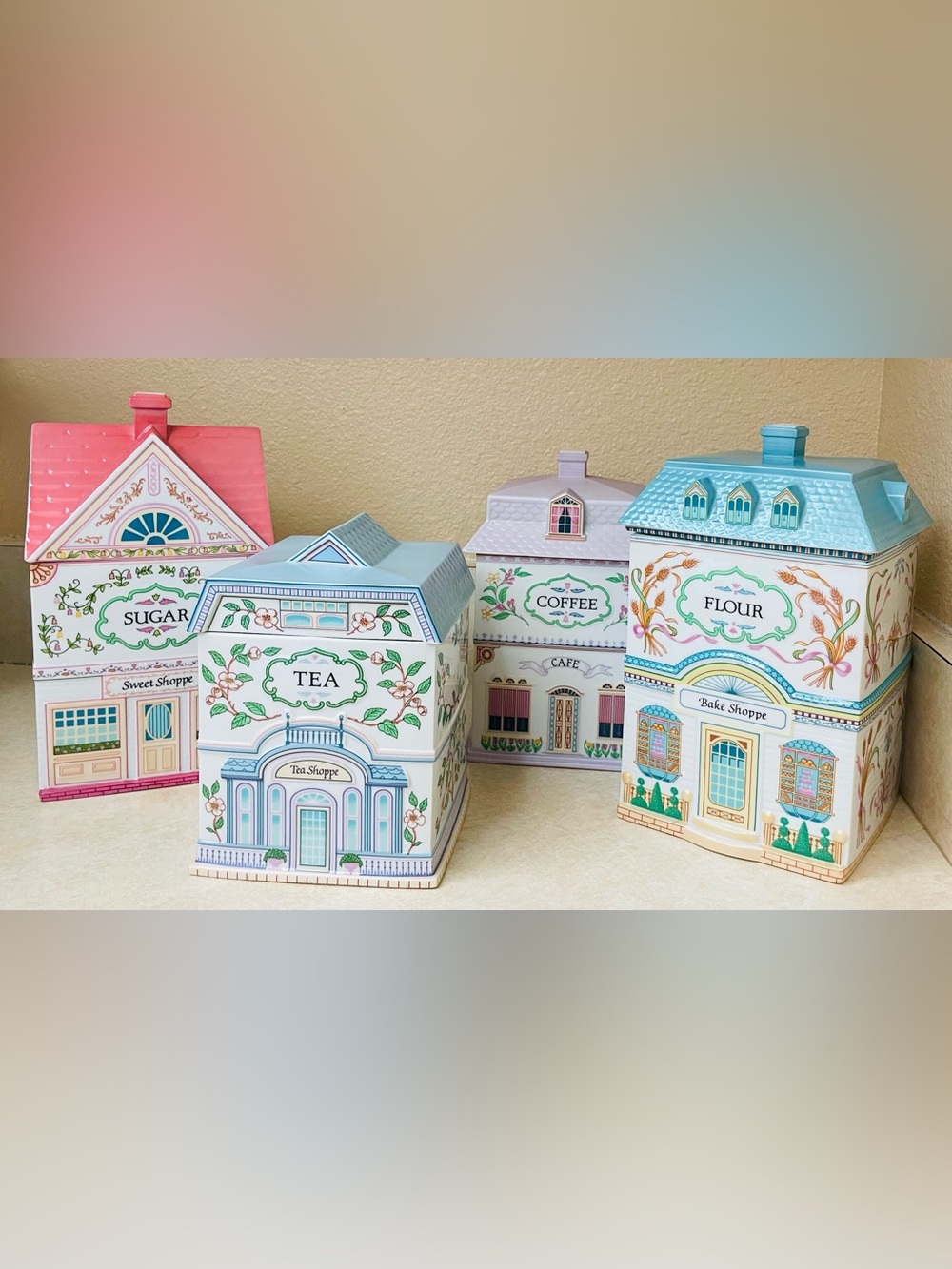 VTG 1990 Lenox Village Canister Set Flour Sugar Coffee Tea Fine Porcelain